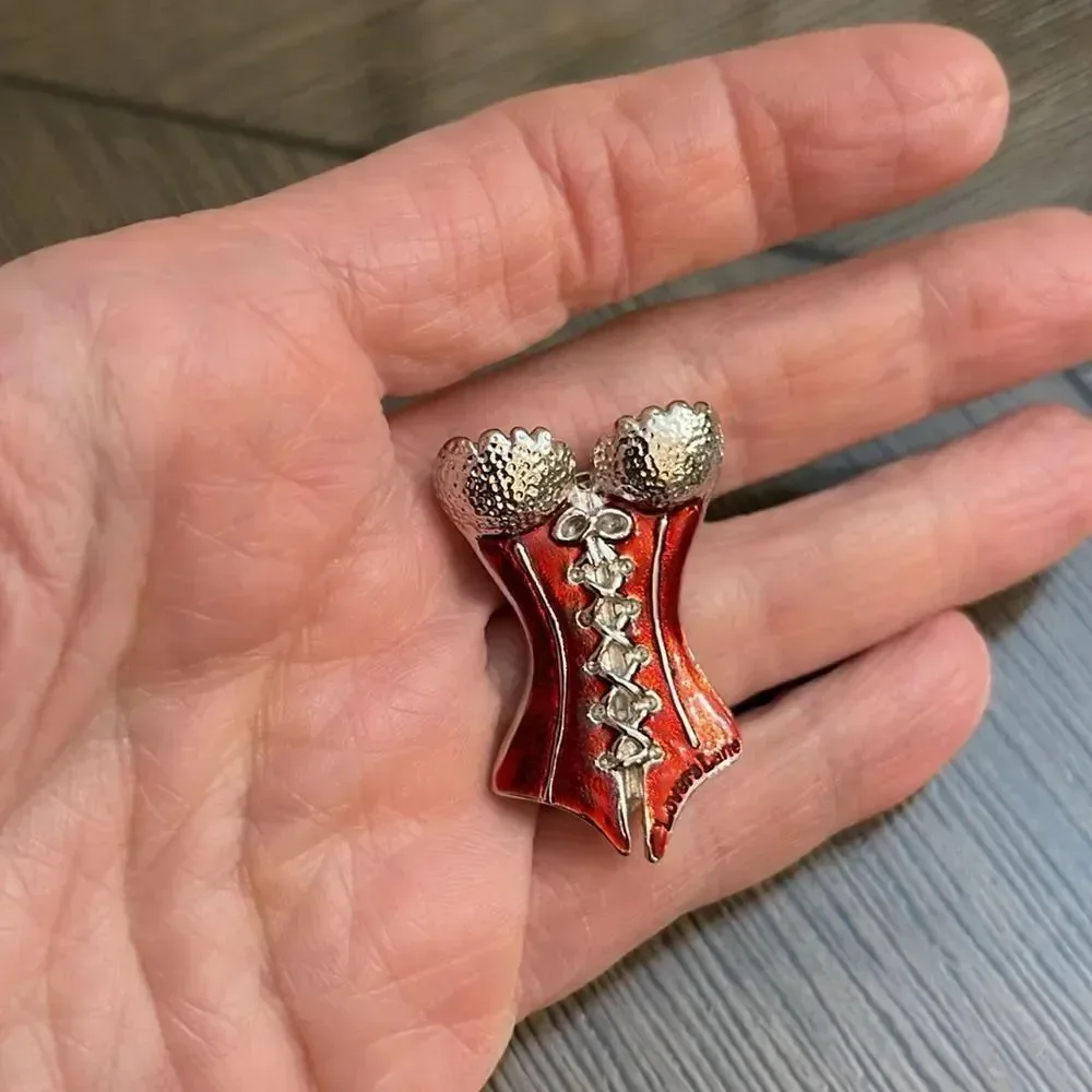 2001 Silver-tone Bustier Brooch Pin By Jill Weiner Lingerie Fashion Burlesque